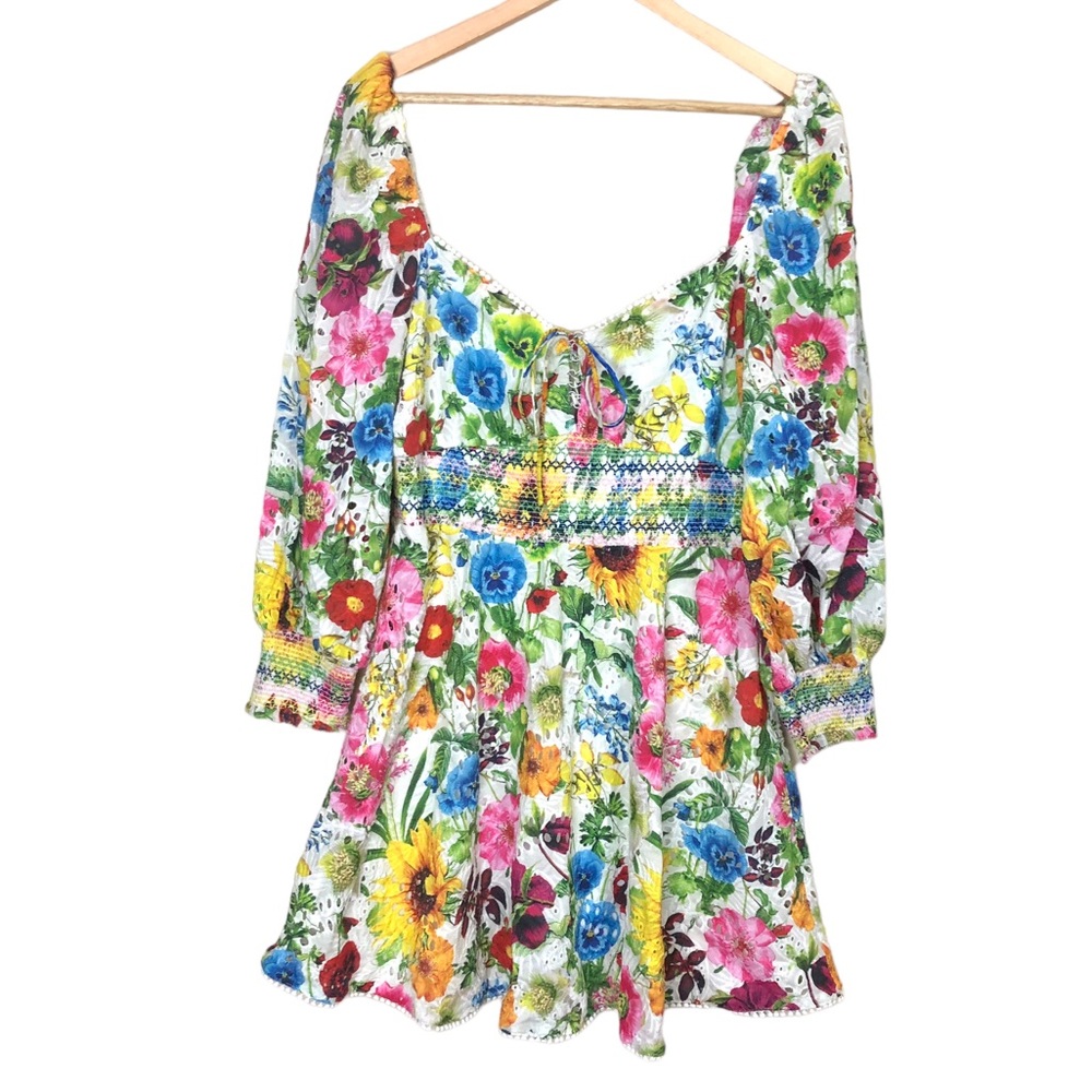 Alice + Olivia White Floral Mini Dress with Multicolor Blooms - Picture 3 of 11